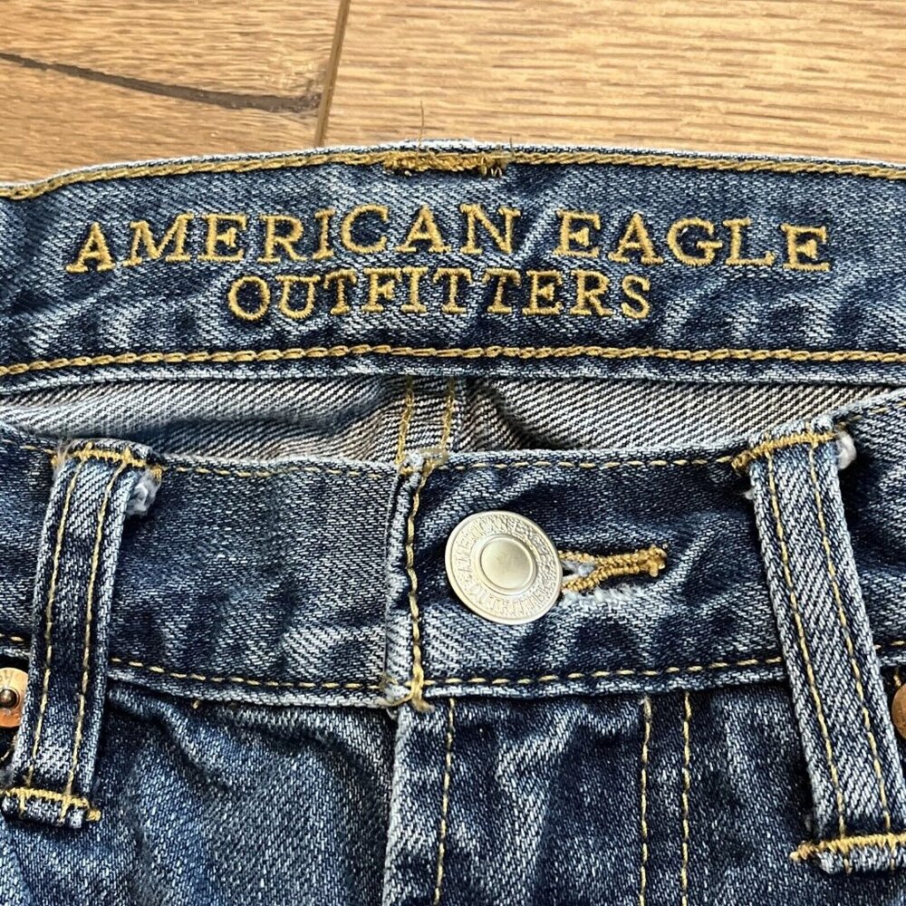 American Eagle Slim Straight Fit Denim Jeans 29x30 Blue Distressed Cotton Modern - Picture 8 of 12
